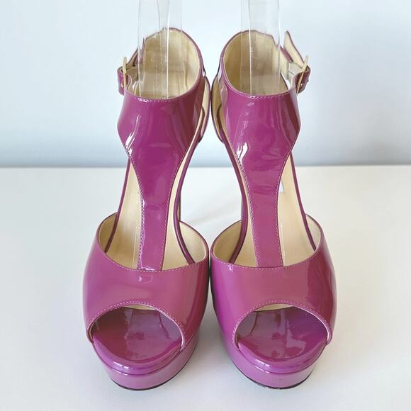Jimmy Choo Purple Tribe Patent T-Strap Platform Heel Sandal Size 36.5 - Picture 16 of 16